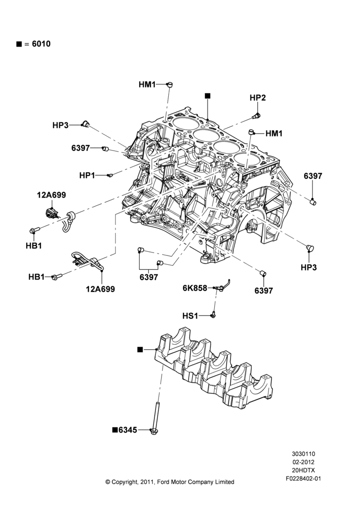 10A - Cylinder Block and Plugs, 2.0L EcoBoost (240PS); 30/JUL/2012-04/MAY/2018