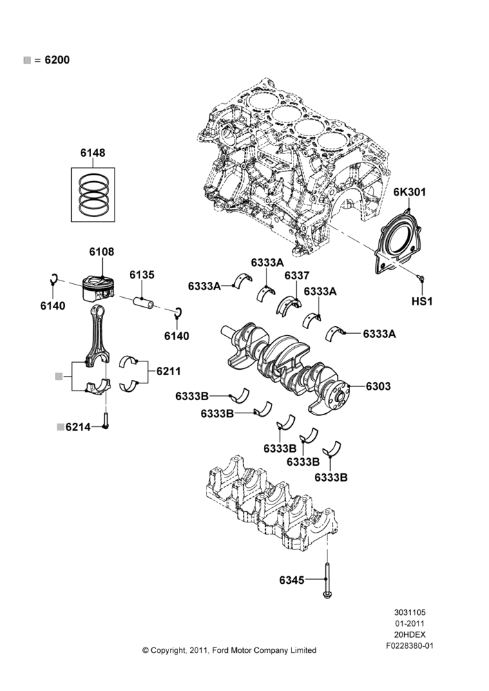 05C - Crankshaft/Pistons and Bearings, 2.0L I4 DI TIVCT Petrol 160PS; 31/JAN/2011-04/MAY/2018