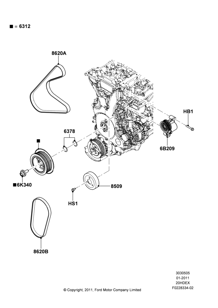 05B - Pulleys and Drive Belts, 2.0L I4 DI TIVCT Petrol 160PS; 31/JAN/2011-04/MAY/2018