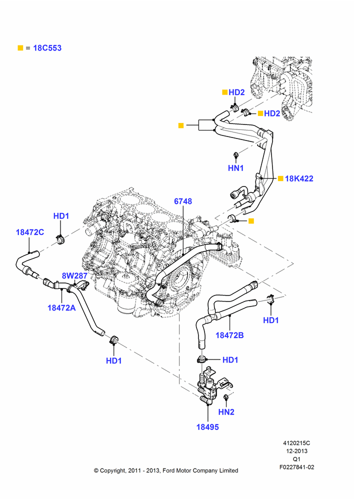 15C - Heater Hoses, 2.0L EcoBoost (240PS); 08/AUG/2011-24/DEC/2014