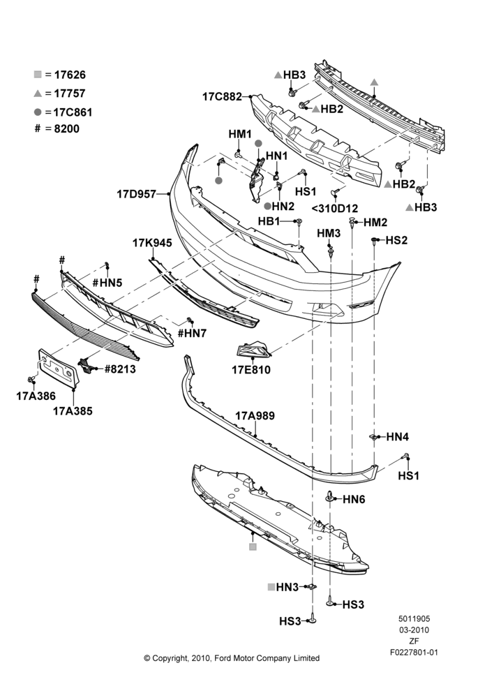 05U - Radiator Grille and Front Bumper, Base, With Sport Appearance Group; 22/MAR/2010-27/FEB/2012