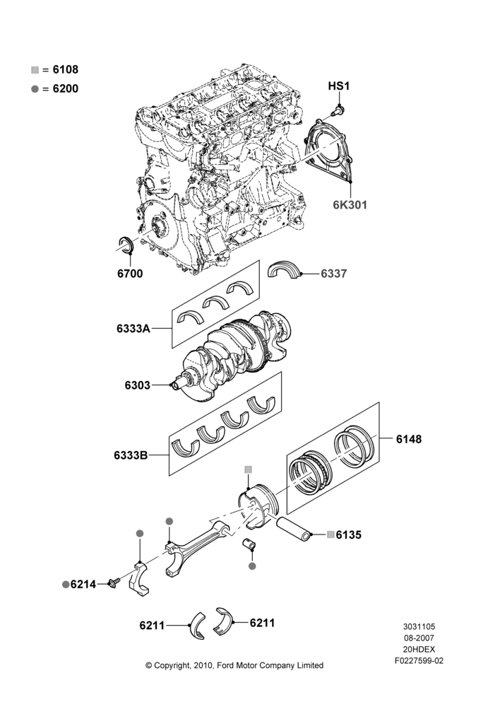 05B - Crankshaft/Pistons and Bearings, 2.0L Duratec HE (137PS); 27/AUG/2007-07/DEC/2010