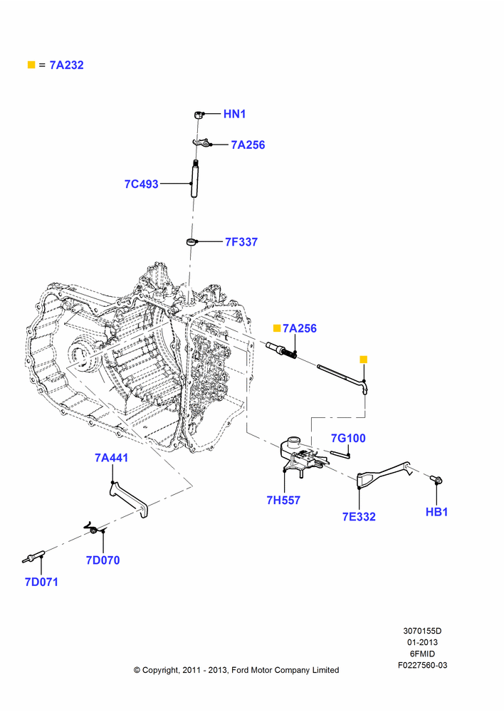 55D - Transmission Control Mechanisms, 6 Speed Auto Trans 6F Mid-Range; 18/JUL/2011-03/MAR/2019