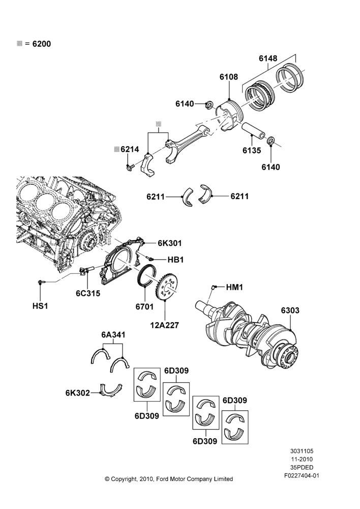 05E - Crankshaft/Pistons and Bearings, 3.5L Cyclone V6 Petrol TIVCT; 01/NOV/2010-03/MAR/2019