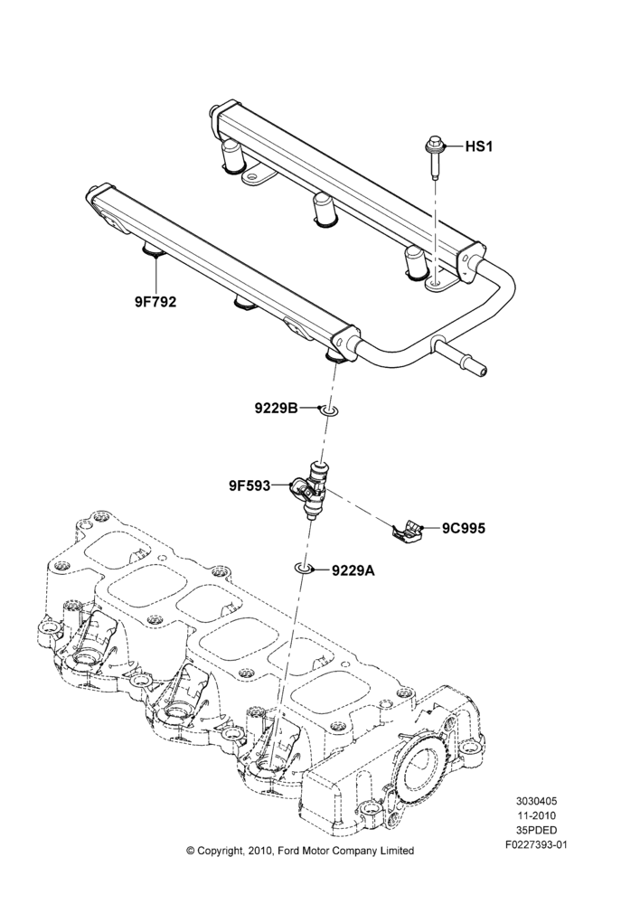 05E - Fuel Injectors and Pipes, 3.5L Cyclone V6 Petrol TIVCT; 01/NOV/2010-03/MAR/2019