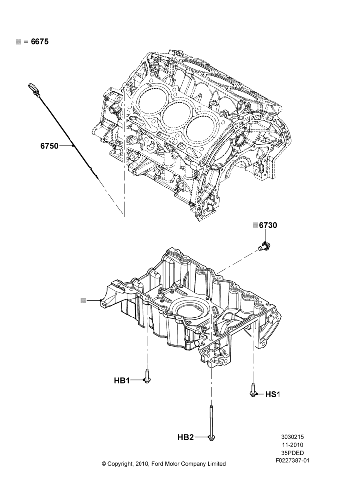 15E - Oil Pan/Oil Level Indicator, 3.5L Cyclone V6 Petrol TIVCT; 01/NOV/2010-03/MAR/2019