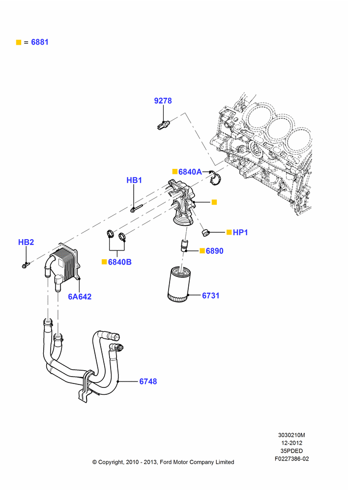 10M - Oil Cooler and Filter, 3.5L Cyclone V6 Petrol TIVCT, With Engine Oil Cooler; 01/NOV/2010-03/MAR/2019