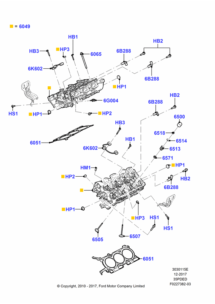 15E - Cylinder Head, 3.5L Cyclone V6 Petrol TIVCT; 01/NOV/2010-03/MAR/2019
