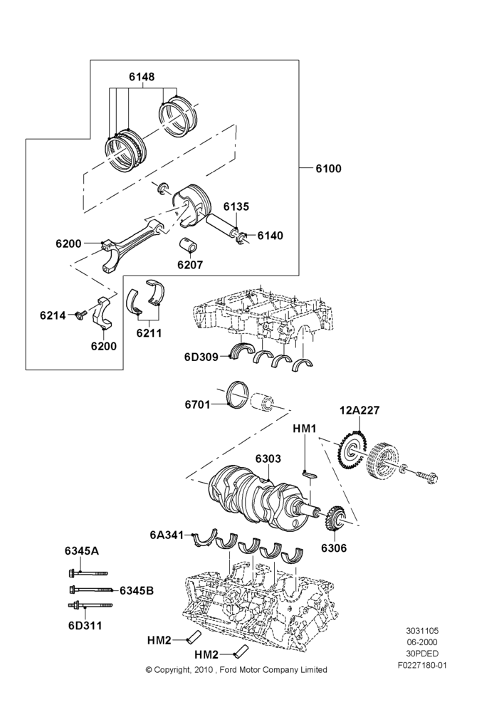 05E - Crankshaft/Pistons and Bearings, 3.0 V6 24V DOHC EFI Modular, For Leaded Fuel; 12/JUN/2000-01/MAY/2006