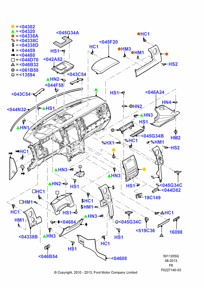 05Q - Instrument Panel, All Flow Thru Floor Consoles, XLT, Trim Pieces; 03/NOV/2010-23/DEC/2014