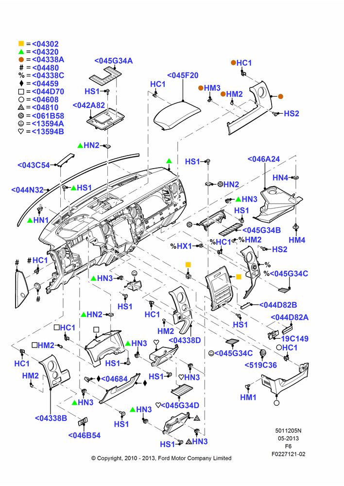05N - Instrument Panel, FX4 Off Road, Lariat, Less Flow Thru Floor Console, Trim Pieces; 03/NOV/2010-23/DEC/2014
