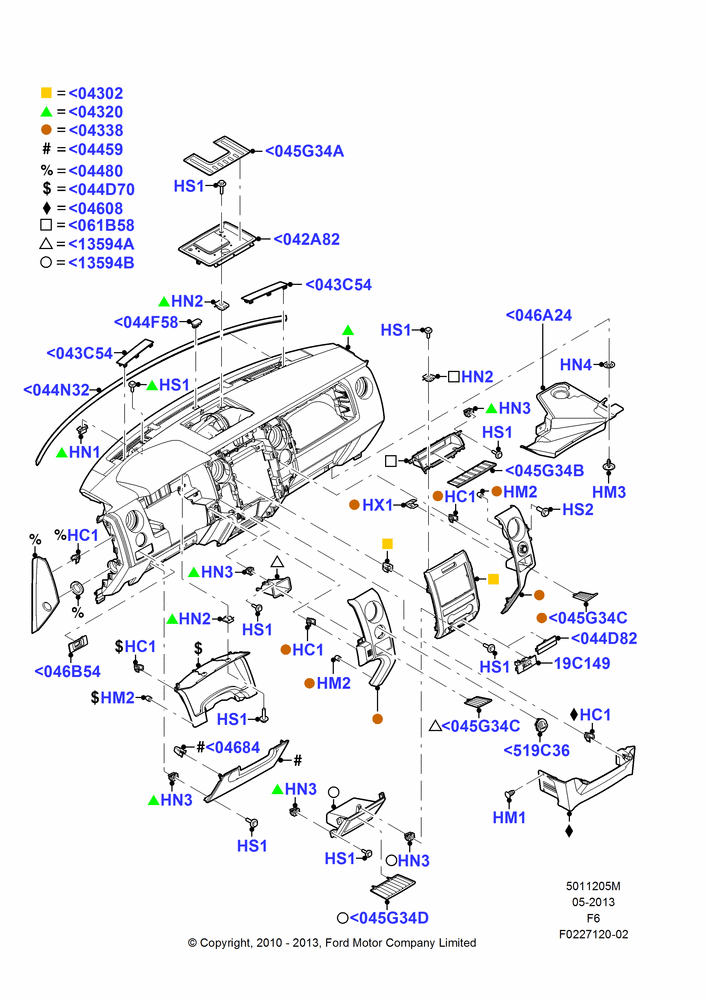 05M - Instrument Panel, Less Flow Thru Floor Console, STX, XL, XLT, Trim Pieces; 03/NOV/2010-23/DEC/2014