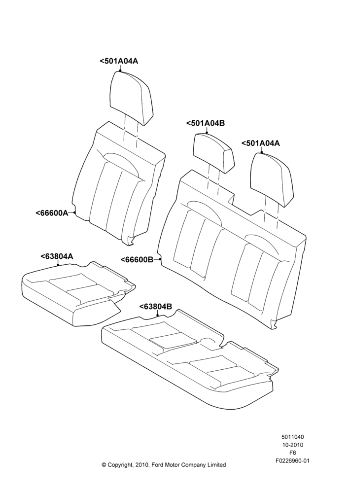 40O - Rear Seat Covers, Crew Cab, Less 2nd Row Folding Armrests; 03/NOV/2010-20/AUG/2012