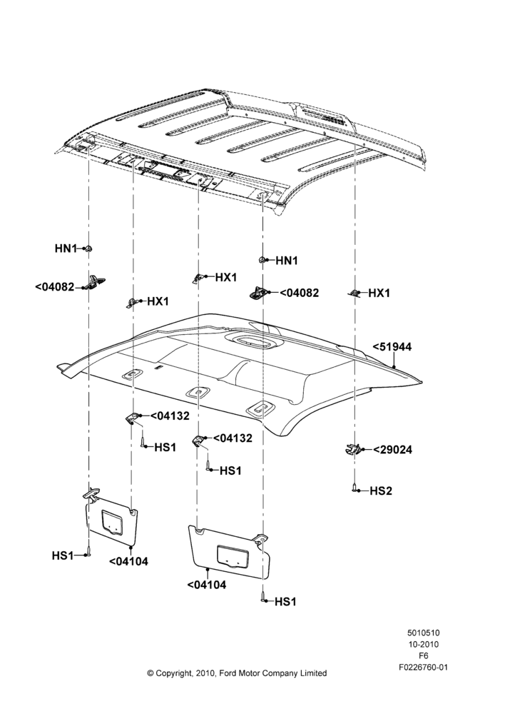 10H - Headlining and Sun Visors, Regular Cab; 03/NOV/2010-23/DEC/2014