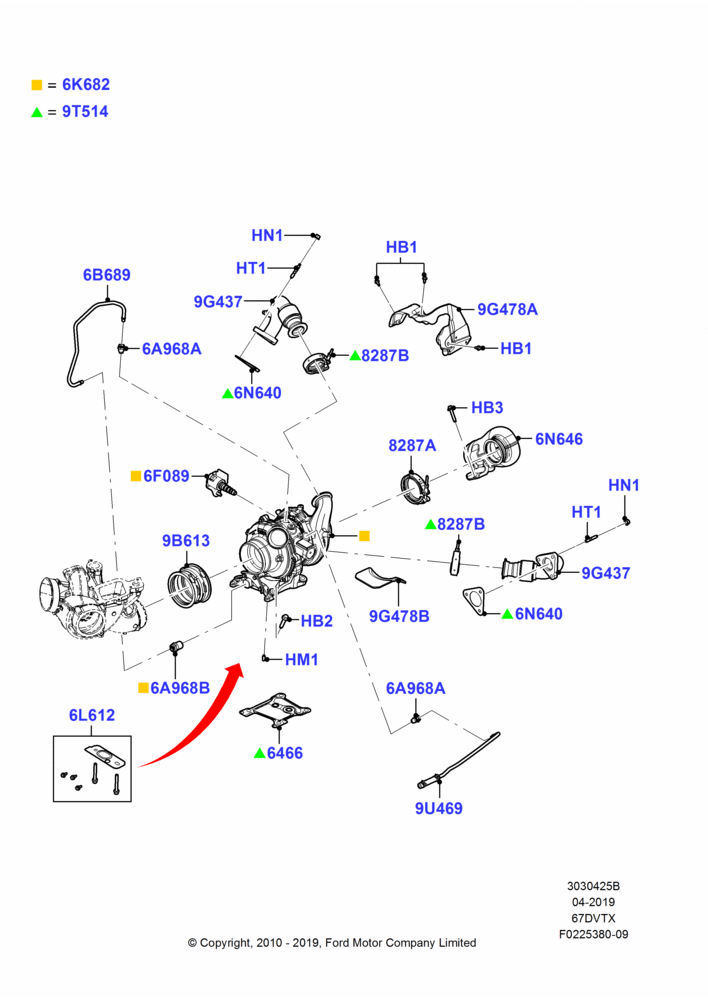 25B - Turbocharger, Ford 550 Series, Narrow Frame (Chassis Cab), 6.7L 4V V8 T/C Diesel, Ford 350 Series, Ford 450 Series; 22/FEB/2010-17/MAR/2014