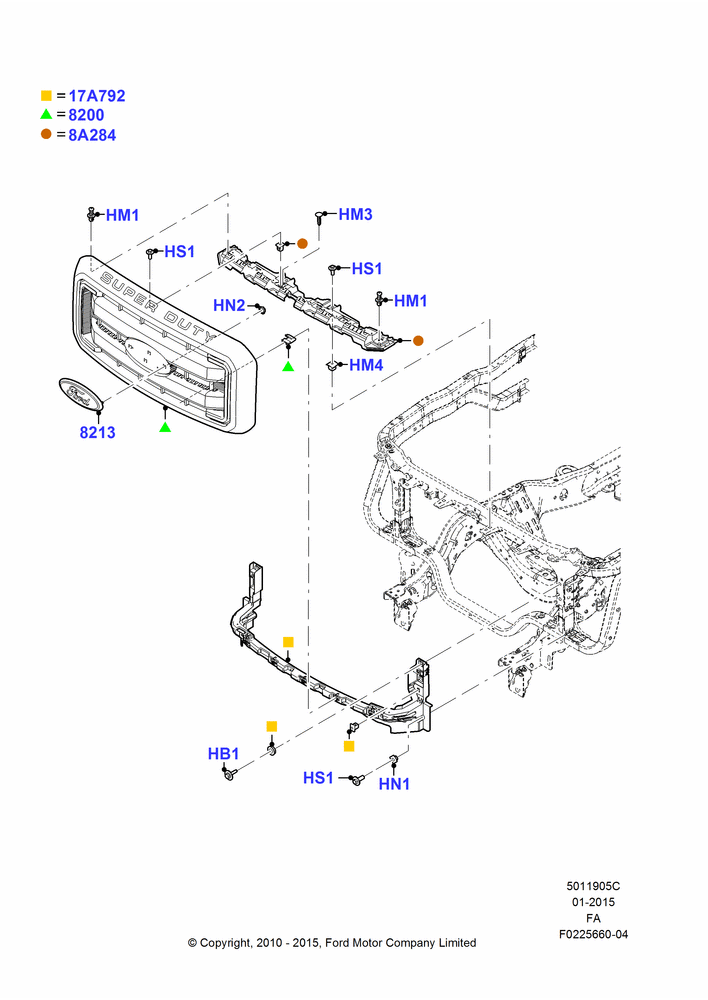 05C - Radiator Grille and Front Bumper, With Grey Grille, Front Grille, Production Installed; 22/FEB/2010-05/JUL/2016