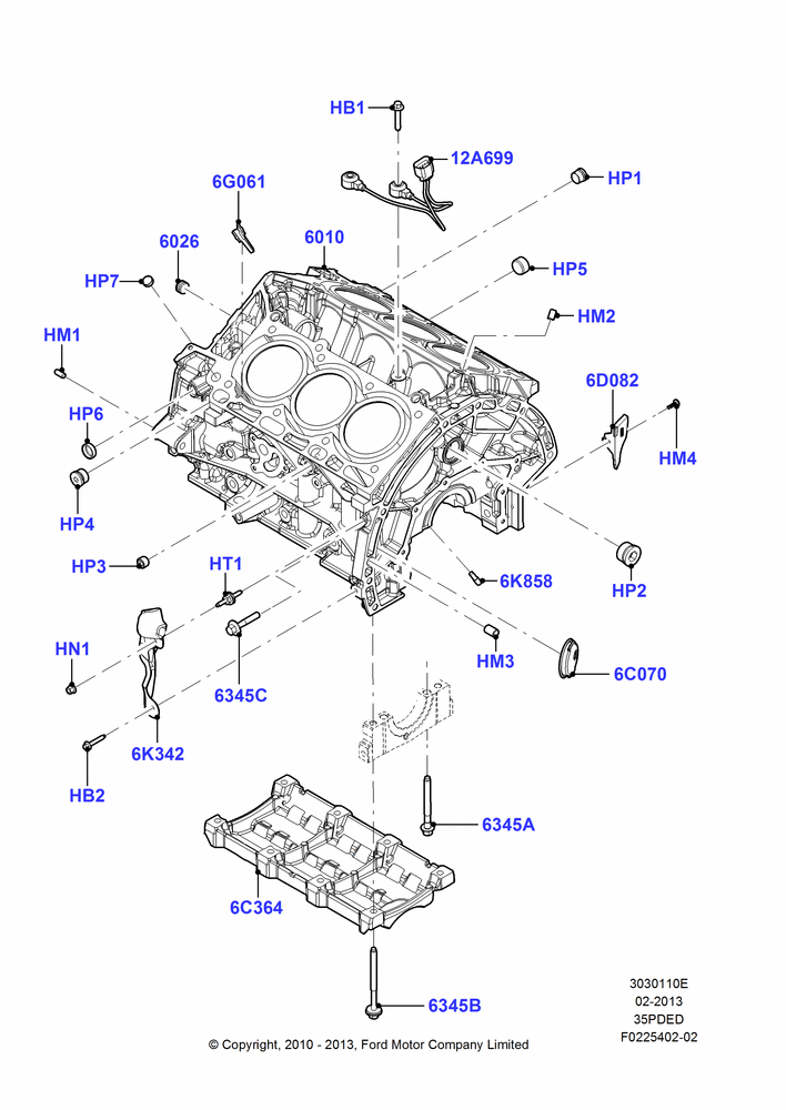 10E - Cylinder Block and Plugs, 3.5L Cyclone V6 Petrol TIVCT; 01/NOV/2010-03/MAR/2019