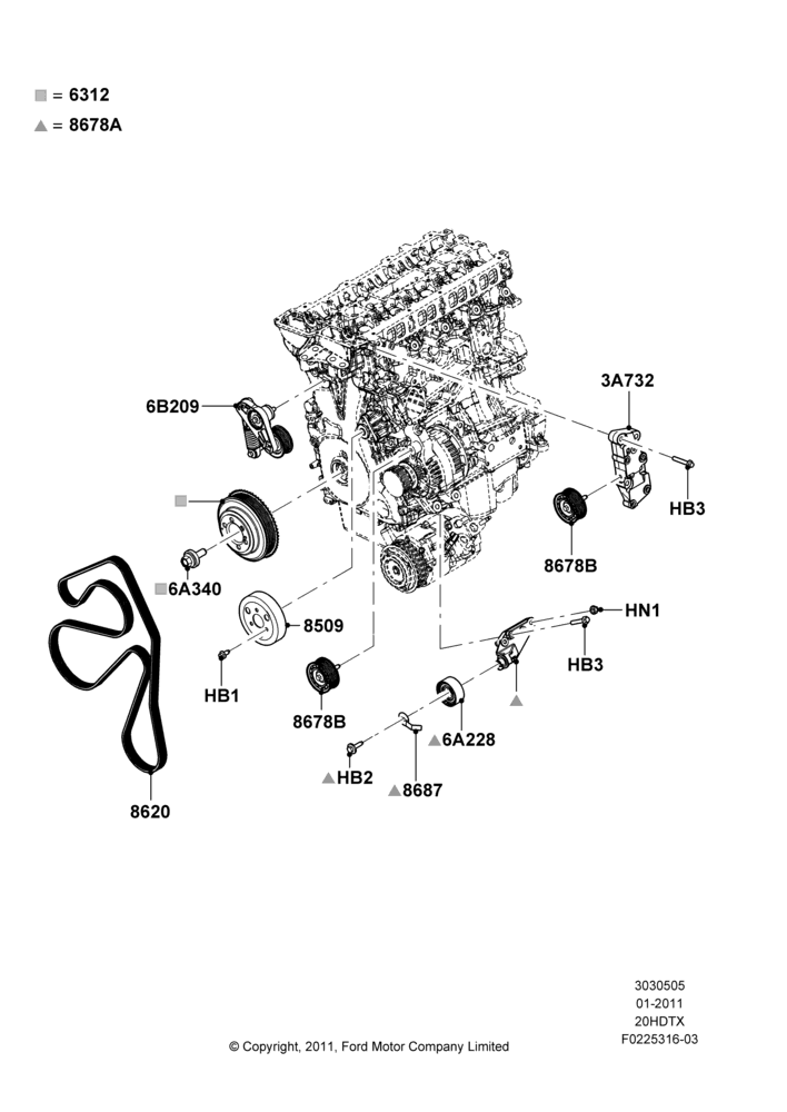 Pulleys and Drive Belts, 2.0L EcoBoost (240PS)