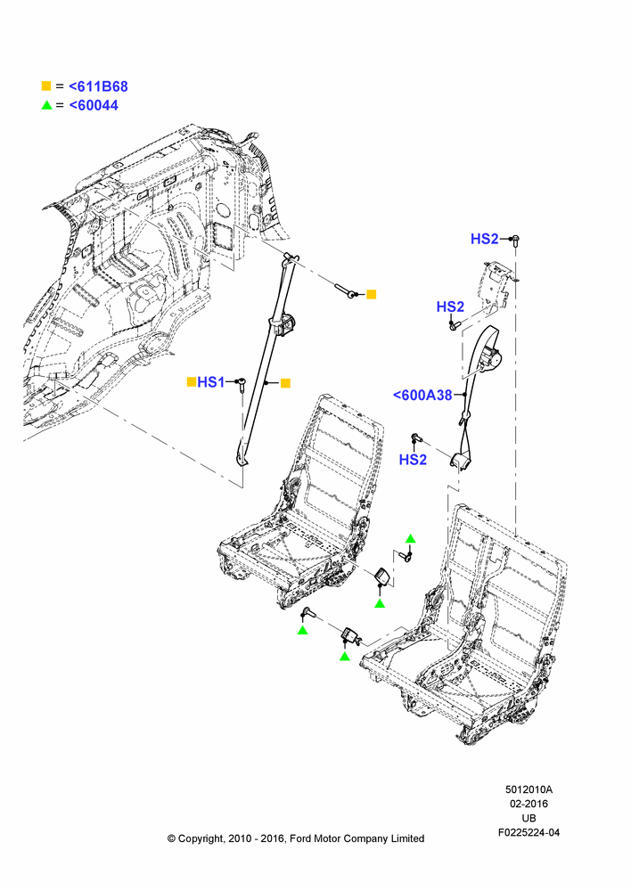10A - Rear Seat Belts, 2nd Row 60/40 (3 P) Folding Seat, Less Rear Seat Belts, With High Level Second Row Seating, With Second Row Split Folding Seat, Less Inflatable; 01/NOV/2010-03/MAR/2019
