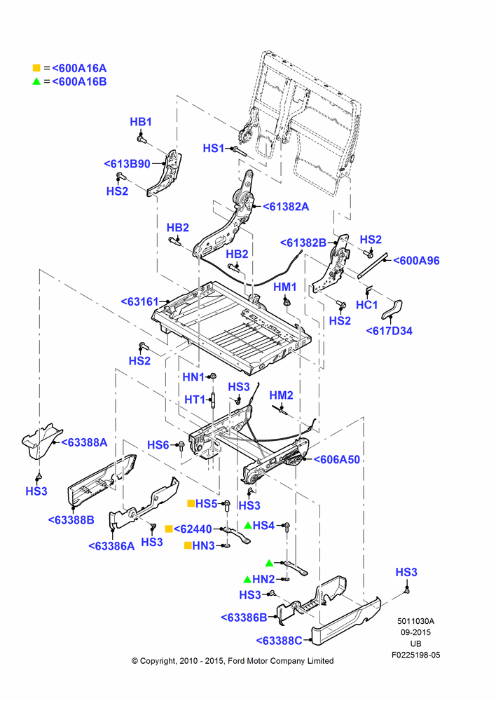 30A - Rear Seat Base, 2nd Row 60/40 (3 P) Folding Seat, 60% Seat; 04/OCT/2010-03/DEC/2012