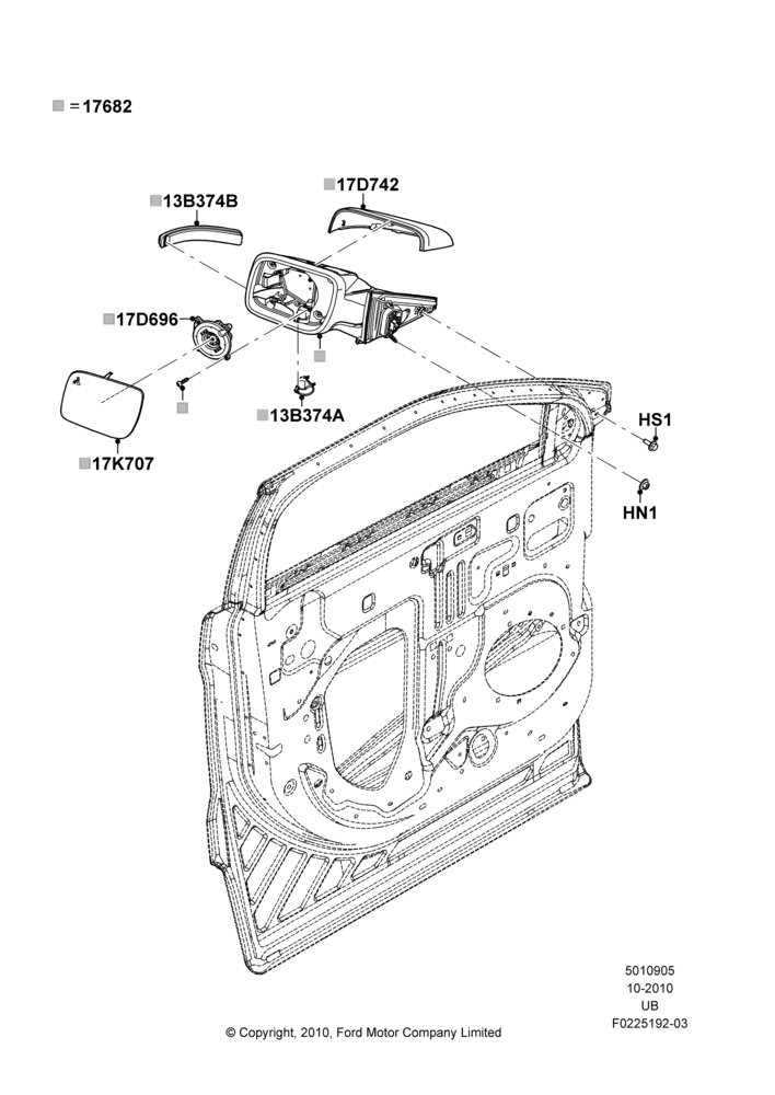 05A - Exterior Rear View Mirror, Base, Limited, Sport, XLT; 04/OCT/2010-04/MAY/2015