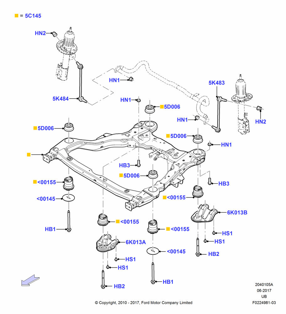 05A - Front Susp.Arms/Stabilizer/X-Member, 3.5L Cyclone V6 Petrol TIVCT, Crossmember; 04/OCT/2010-04/SEP/2012