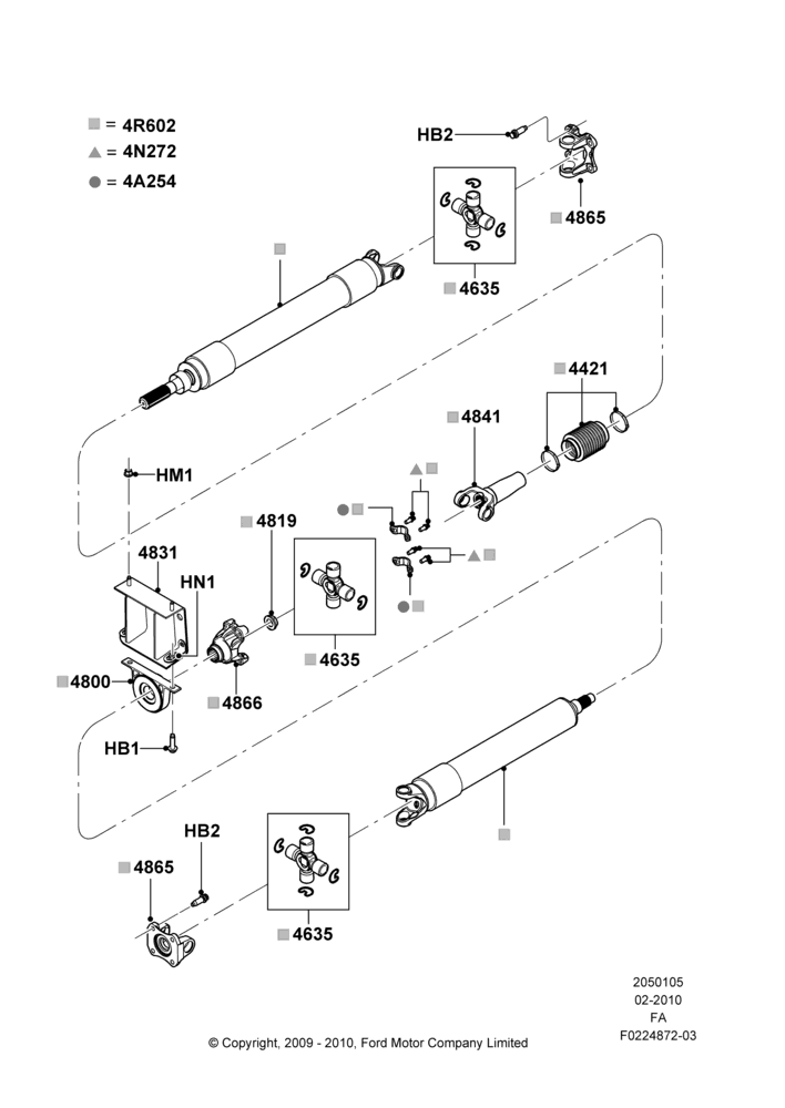 05Y - Drive Shaft - Rear Axle Drive, 158"/4013MM Wheelbase, 4WD, 6.2L 16V OHC NA V8 Gas, Ford 350 Series, With Double Rear Wheels, 2 Piece Driveshaft; 22/FEB/2010-05/JUL/2016