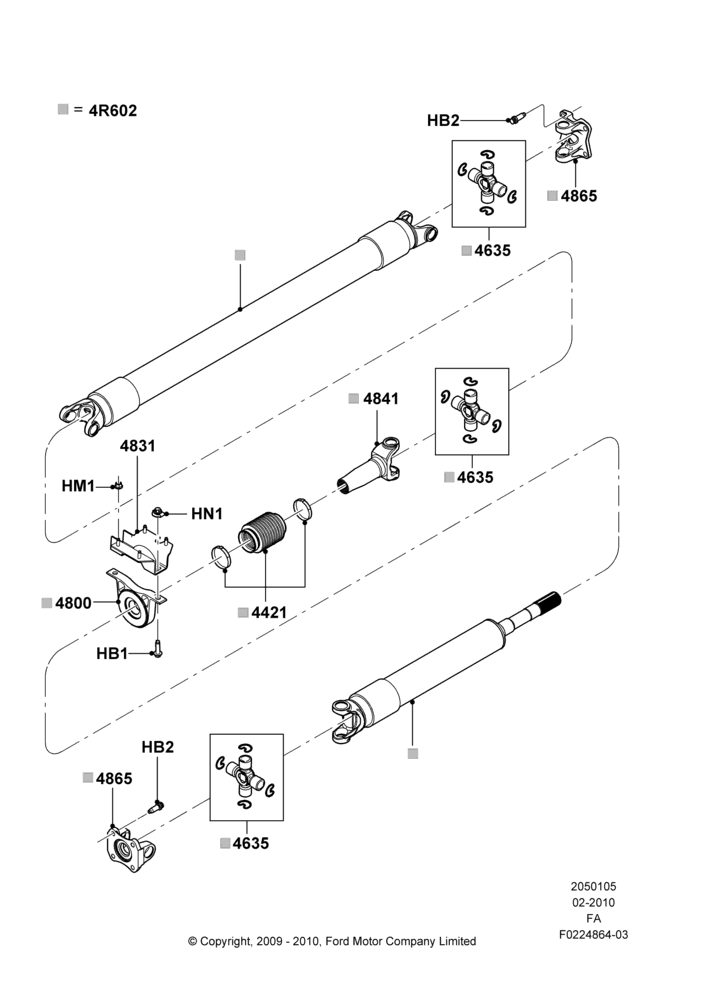 05N - Drive Shaft - Rear Axle Drive, 172"/4369MM Wheelbase, 6.2L 16V OHC NA V8 Gas, Ford 350 Series, LHD 4WD (Part Time Drive), With Double Rear Wheels, 2 Piece Driveshaft; 22/FEB/2010-05/JUL/2016