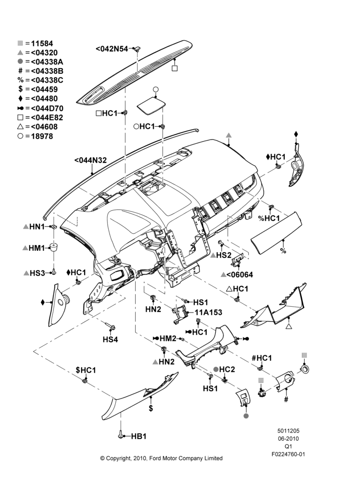 05E - Instrument Panel, Ford Series, Trim Pieces; 12/JUL/2010-24/DEC/2014
