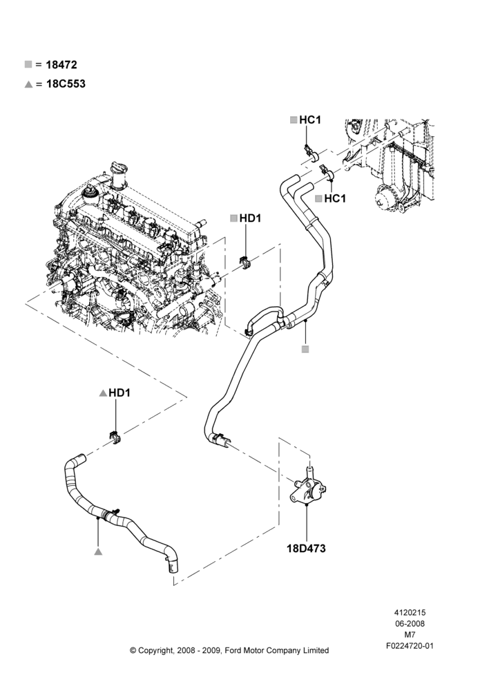 15D - Heater Hoses, 2.5L 4v PFI I4 Gas/Electric; 23/JUN/2008-29/APR/2012
