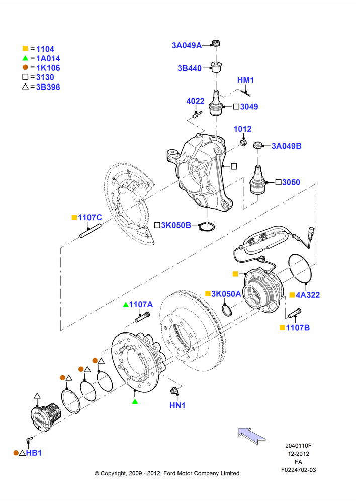 10F - Front Knuckle and Hub, Ford 550 Series, Narrow Frame (Chassis Cab), Ford 450 Series, LHD 4WD (Part Time Drive); 22/FEB/2010-05/JUL/2016