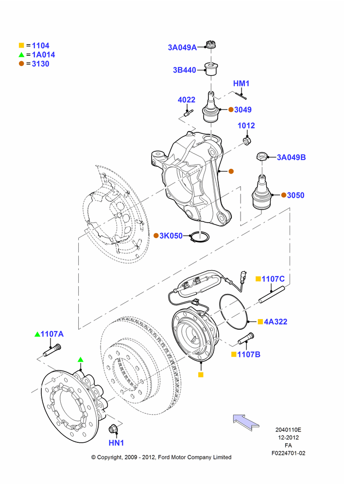 10E - Front Knuckle and Hub, Ford 550 Series, Narrow Frame (Chassis Cab), Ford 450 Series, LHD RWD; 22/FEB/2010-05/JUL/2016