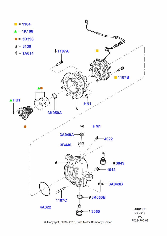 10D - Front Knuckle and Hub, Ford 250 Series, Ford 350 Series, LHD 4WD (Part Time Drive), With Double Rear Wheels; 22/FEB/2010-05/JUL/2016