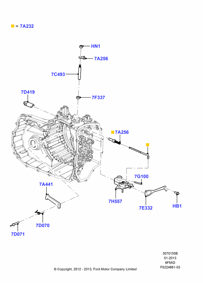 55B - Transmission Control Mechanisms, 6 Speed Auto Trans 6F Mid-Range; 06/FEB/2012-01/MAR/2019