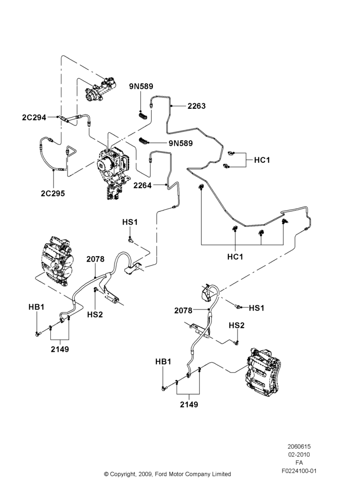 FRONT BRAKE LINES, Ford 250 Series, Ford 350 Series, LHD 4WD (Part Time Drive)