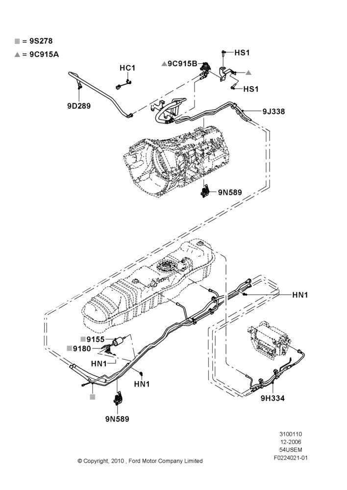 10AL - Fuel Lines, 5.4L 3V V8, Narrow Frame (Chassis Cab), With Mid-Ship Fuel Tank; 18/DEC/2006-12/FEB/2010