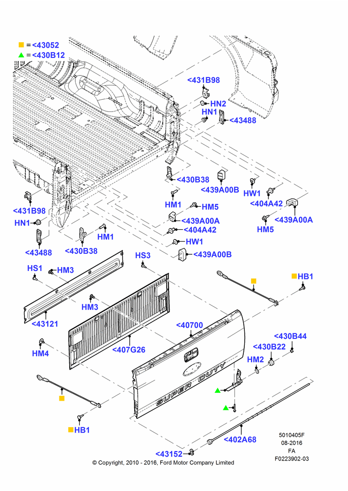 05F - Pick Up Box/Tailgate and Tonneau, Tailgate Less Flexible Step, Production Installed; 22/FEB/2010-05/JUL/2016