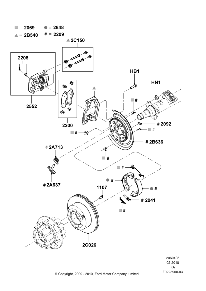 Rear Brake Discs and Calipers, Ford 550 Series, Wide Frame (Pickup), Ford 450 Series