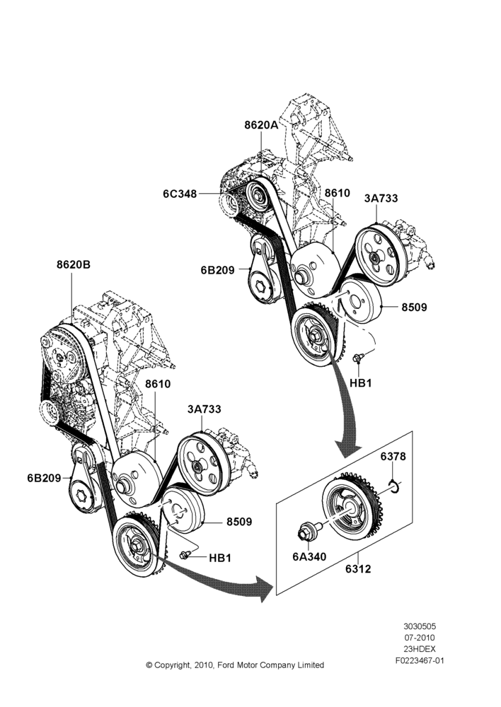 Pulleys and Drive Belts, 2.3L 4V NA I4 Petrol