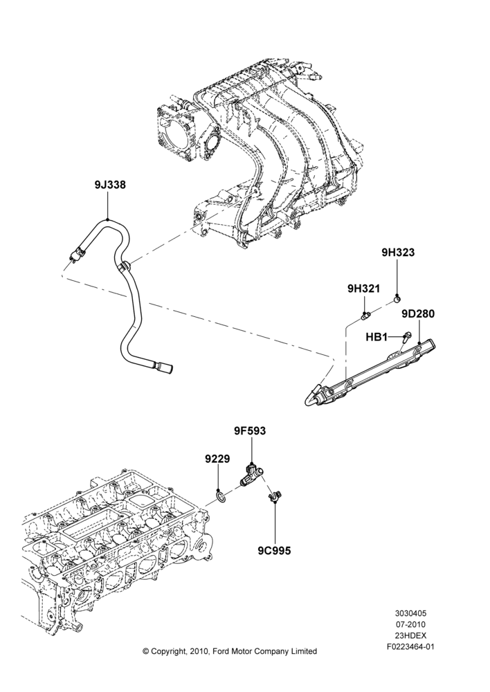 05F - Fuel Injectors and Pipes, 2.3L 4V NA I4 Petrol; 26/JUL/2010-16/DEC/2011