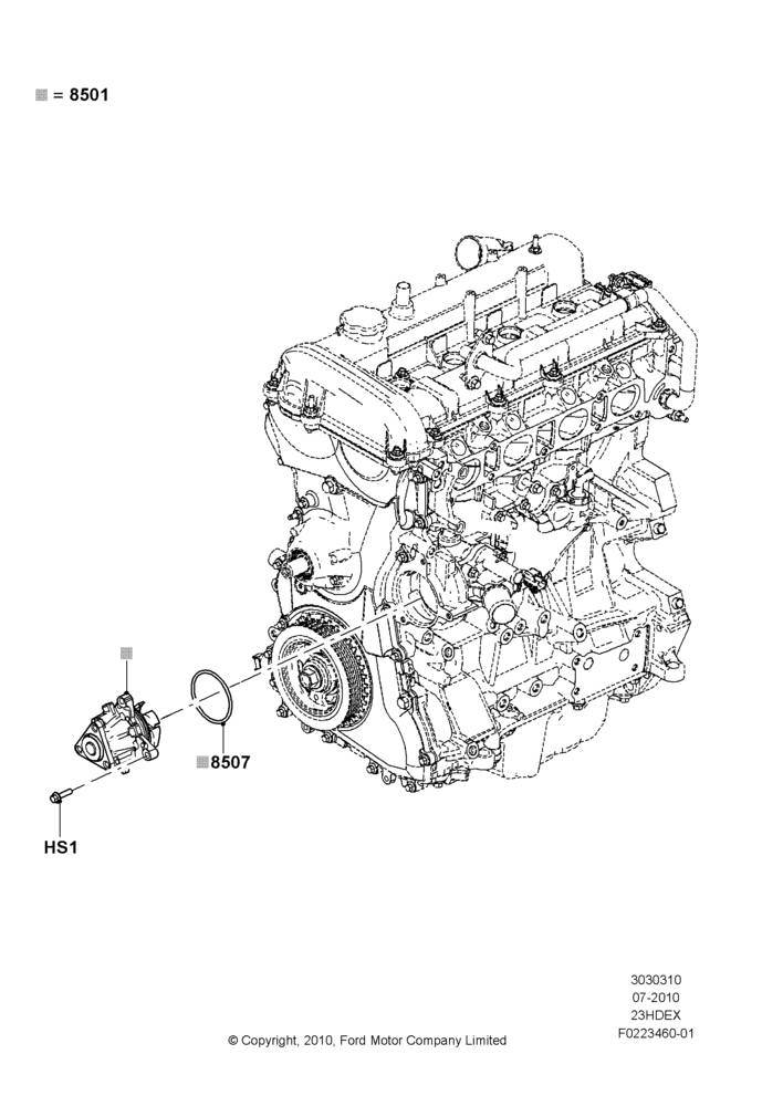 10F - Water Pump, 2.3L 4V NA I4 Petrol; 26/JUL/2010-16/DEC/2011