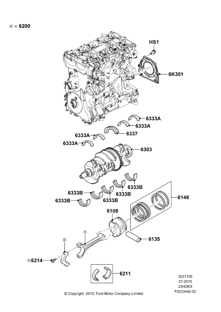 05F - Crankshaft/Pistons and Bearings, 2.3L 4V NA I4 Petrol; 26/JUL/2010-16/DEC/2011
