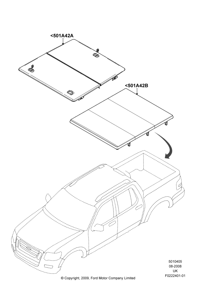 05XF - Pick Up Box/Tailgate and Tonneau, Folding Hard Tonneau Cover, Accessory; 13/AUG/2008-29/OCT/2010