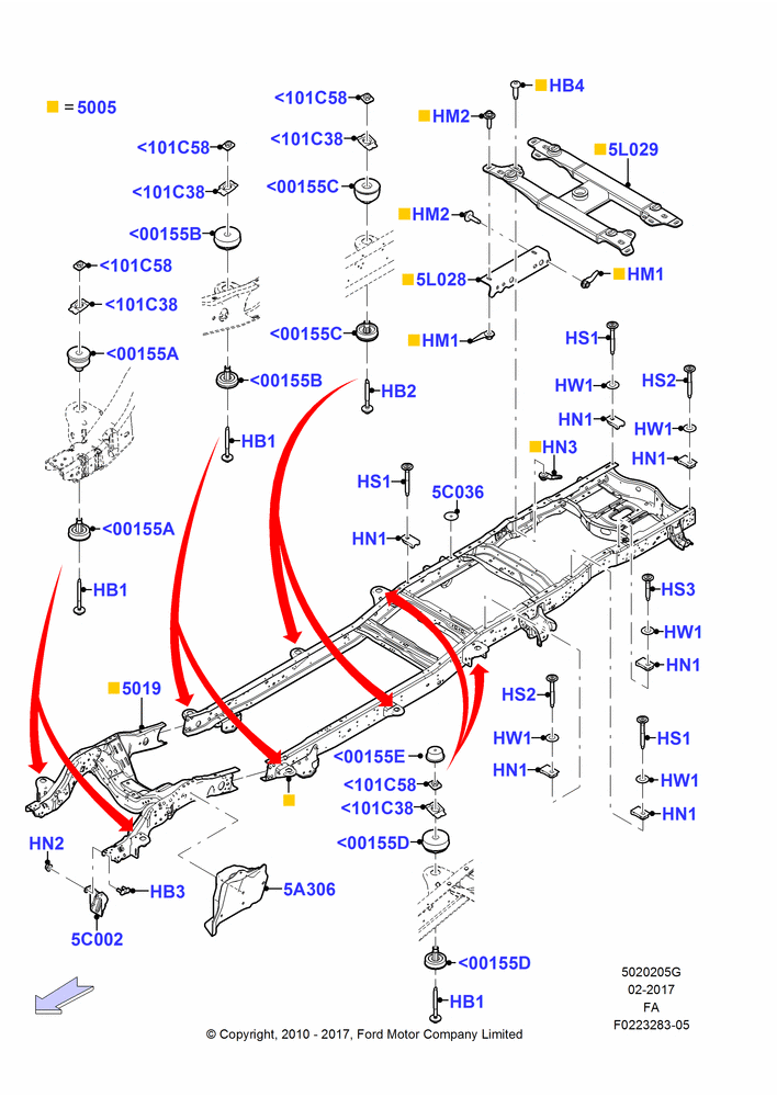 05G - Chassis Frame, Crew Cab, Regular Cab, Super Cab, Fifth Wheel - Fleetmaster - Fixed; 22/FEB/2010-05/JUL/2016