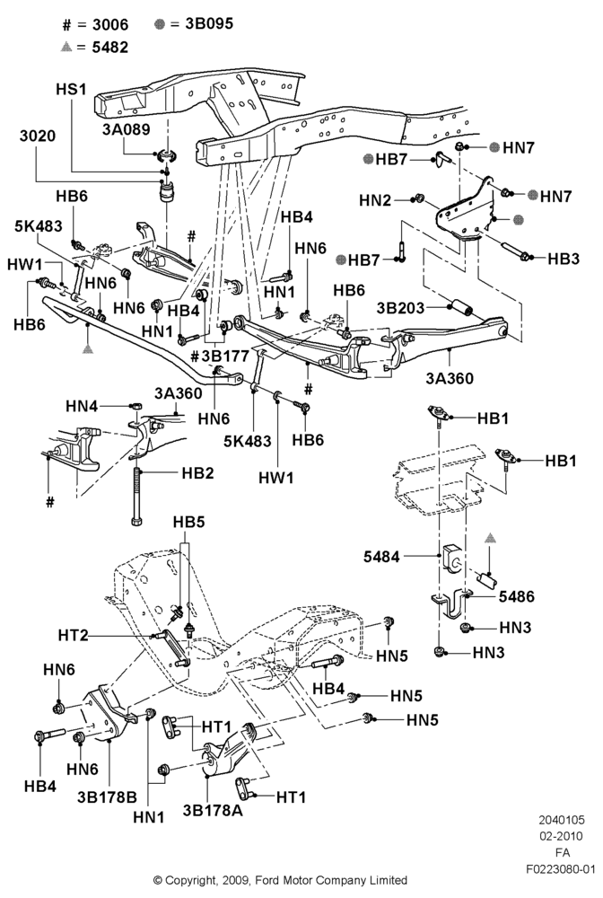05A - Front Susp.Arms/Stabilizer/X-Member, 2WD, Ford 250 Series, Ford 350 Series; 22/FEB/2010-05/JUL/2016