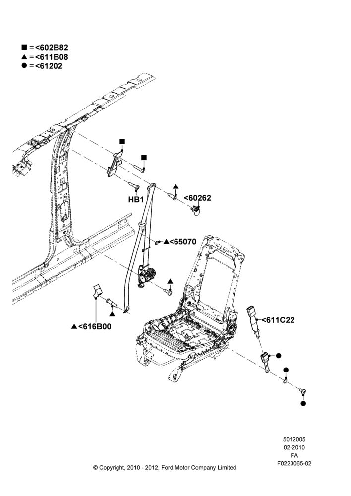 05J - Front Seat Belts, Crew Cab, With Captain Chair Front Seats; 22/FEB/2010-05/JUL/2016