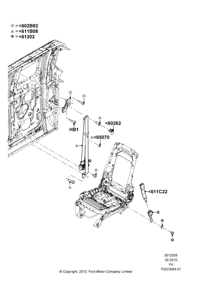 05H - Front Seat Belts, Super Cab, With Captain Chair Front Seats; 22/FEB/2010-05/JUL/2016