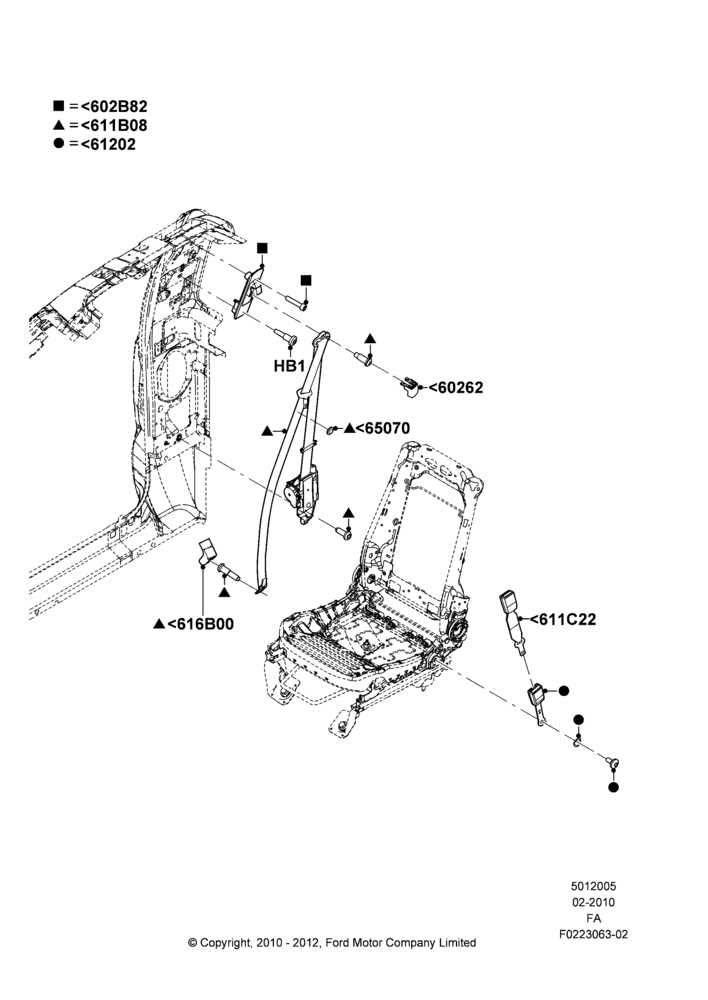05G - Front Seat Belts, Regular Cab, With Captain Chair Front Seats; 22/FEB/2010-05/JUL/2016