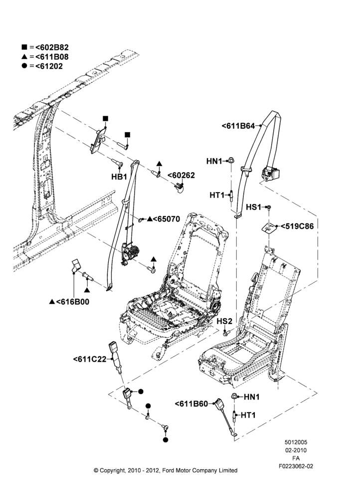 05F - Front Seat Belts, Crew Cab, With 40/20/40 Split Bench Frnt Seat; 22/FEB/2010-05/JUL/2016
