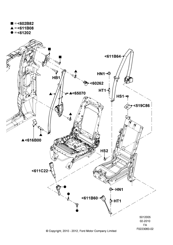 05D - Front Seat Belts, Regular Cab, With 40/20/40 Split Bench Frnt Seat; 22/FEB/2010-05/JUL/2016